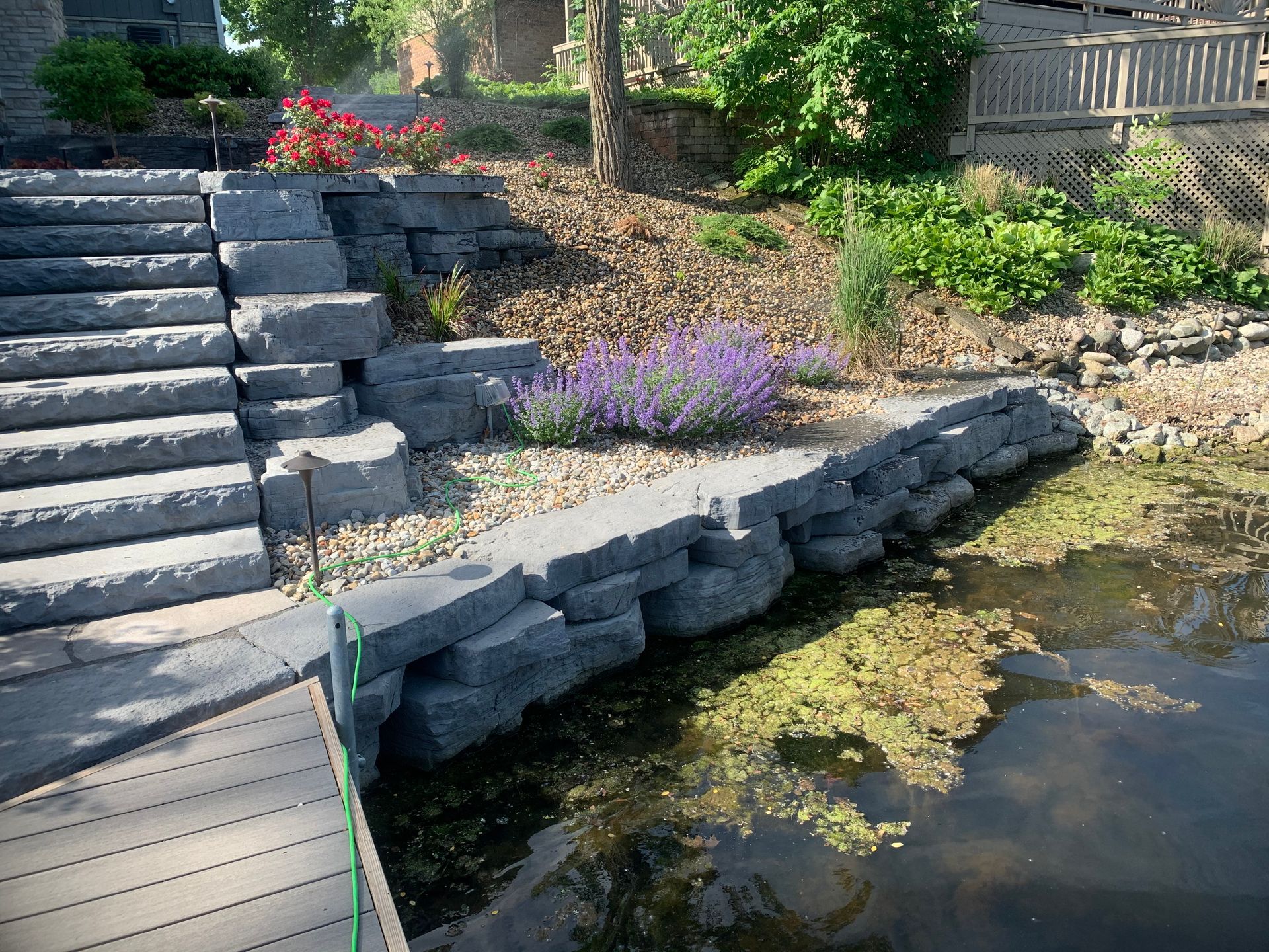 Retaining Wall Surrounding pond in Porter County, IN