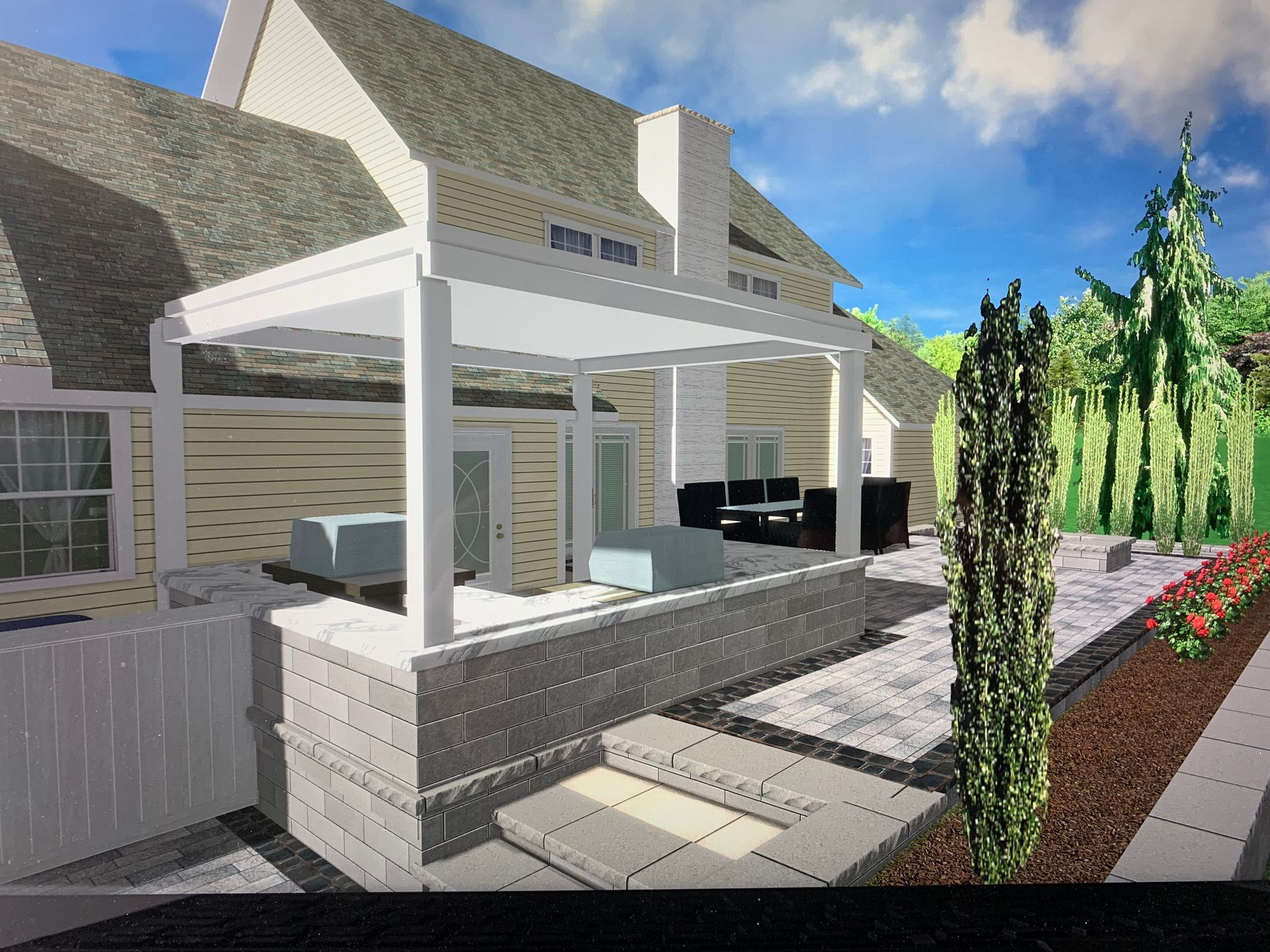 3D rendering of outdoor kitchen plan