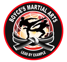 a logo for boyce 's martial arts lead by example