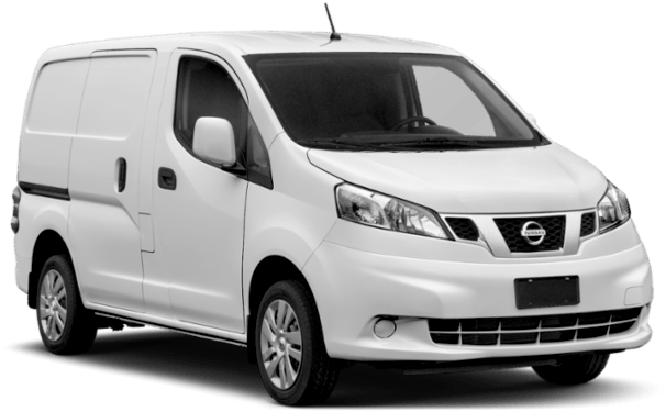 A white nissan van is shown on a white background