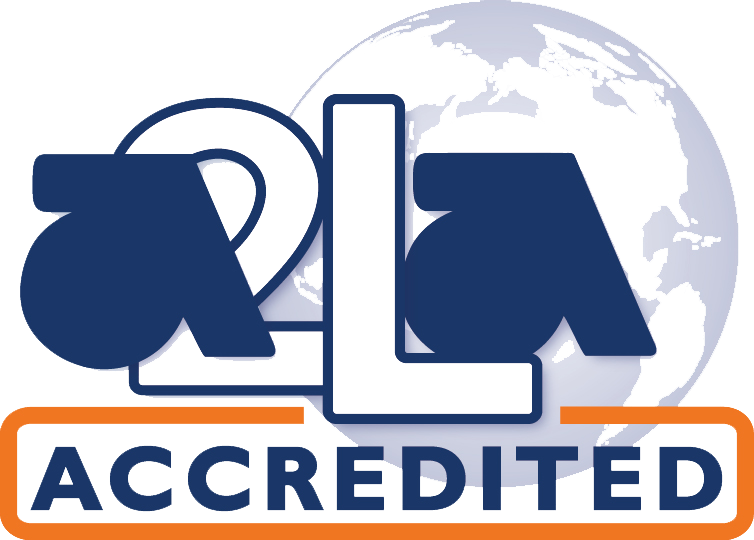 A logo that says accredited with a globe in the background