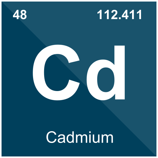 A periodic table symbol for cadmium on a blue background