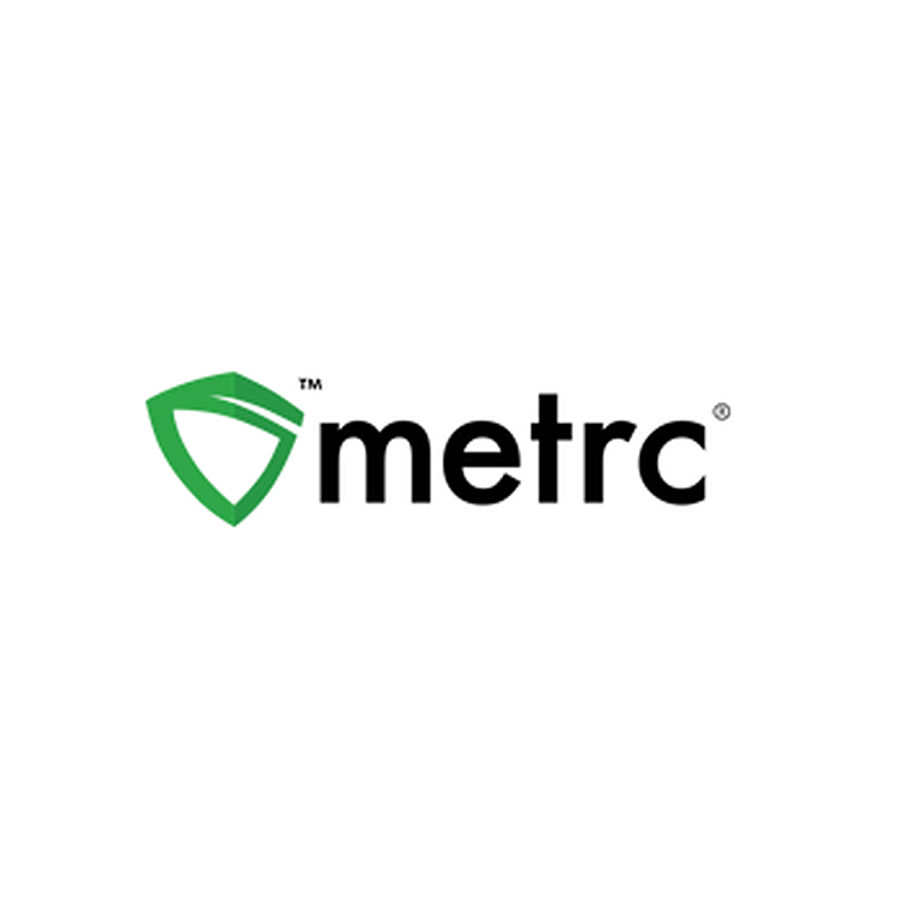 A logo for a company called metrc with a green shield on a white background.