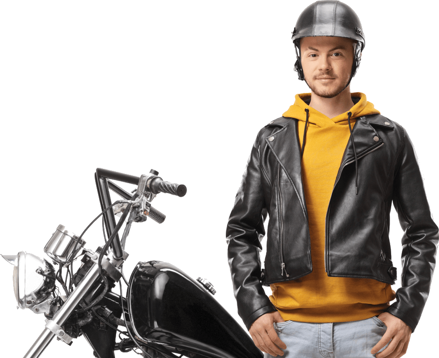 Man With Motorcycle Behind — Edmond, OK — Mid-America Cycle