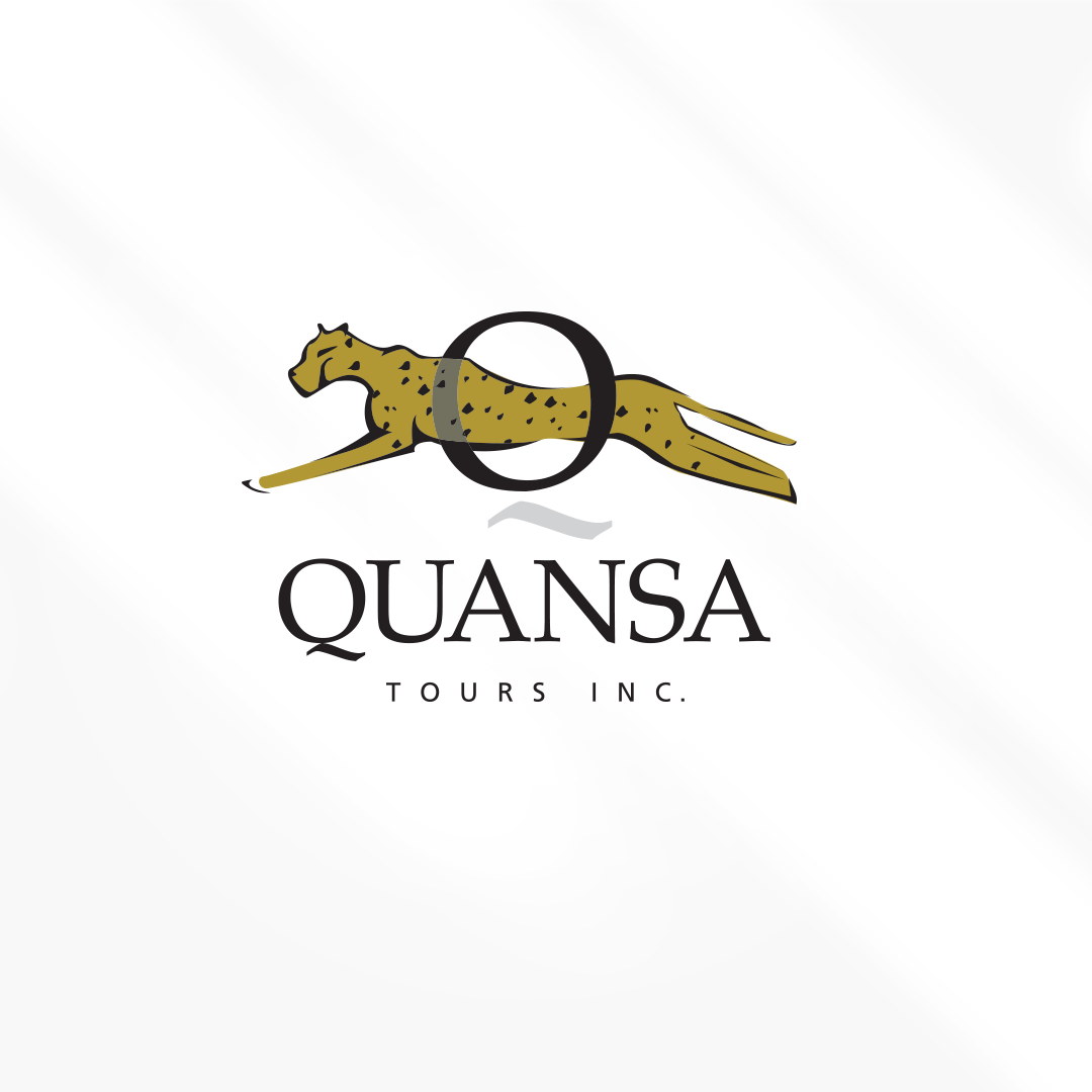 A logo for quansa tours inc. with a cheetah on it