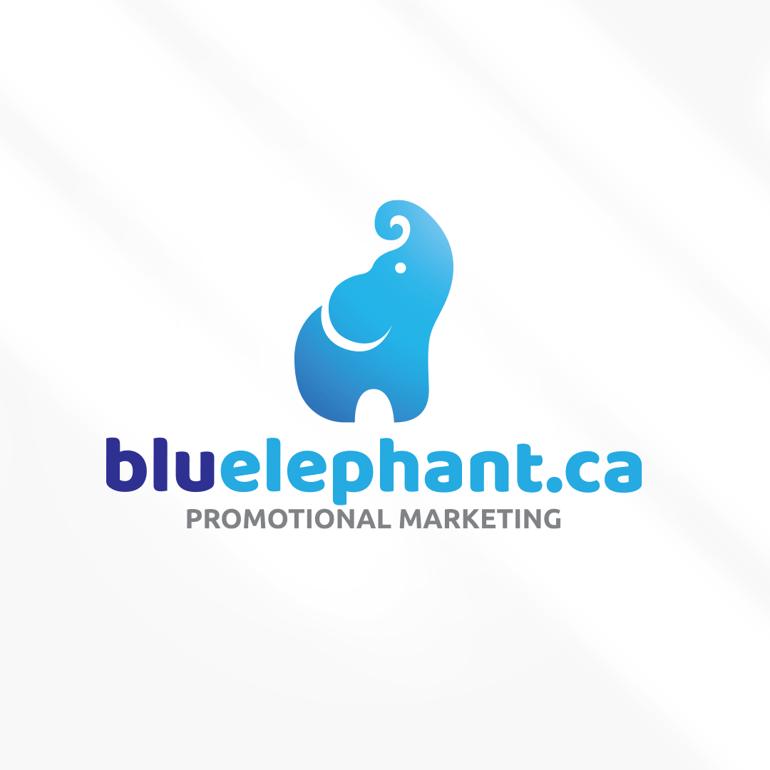 A blue elephant logo for blueelephant.ca promotional marketing