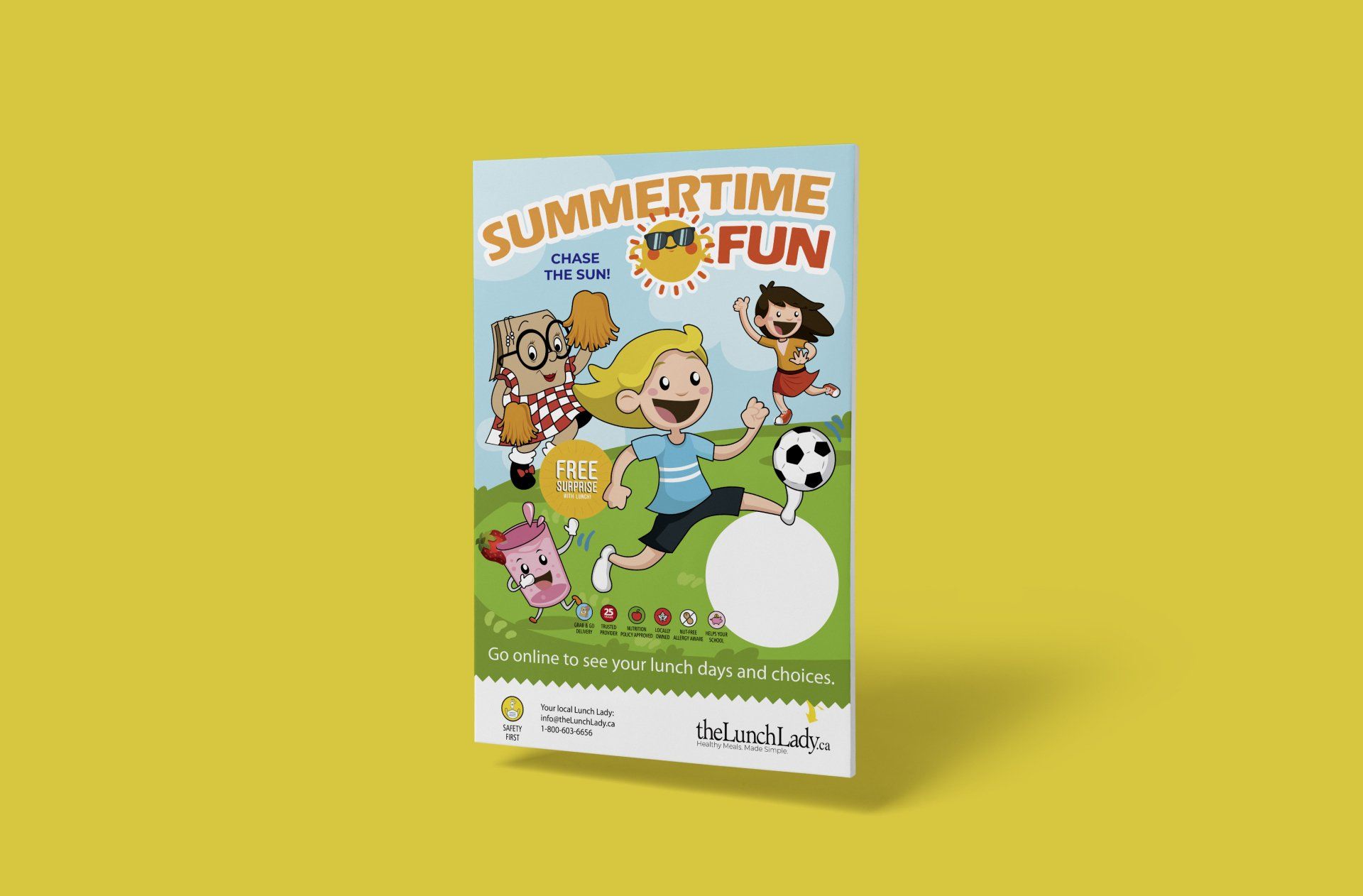 A book titled summertime fun is sitting on a yellow surface.