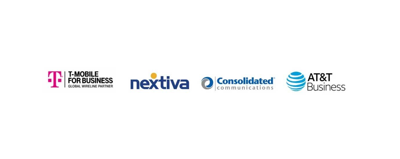 A row of logos for t mobile , nextiva , at & t , and consol stated.