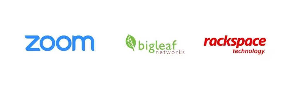 The logos for zoom , bigleaf and rockspace are on a white background