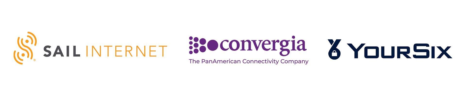 Sail internet convergia and yoursix logos on a white background