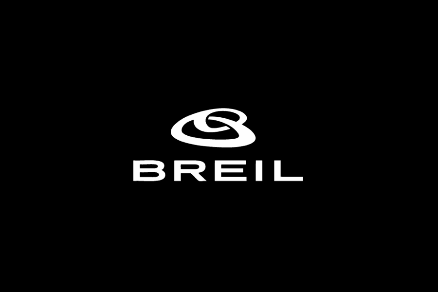 Logo Breil su sfondo nero, con un emblema bianco stilizzato sopra il nome del marchio.
