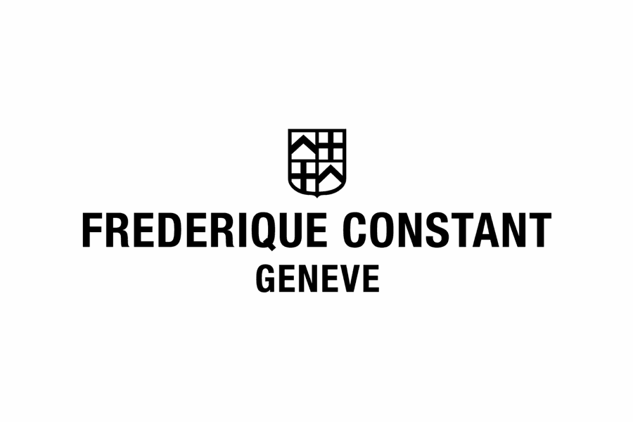 Logo di Frederique Constant: testo e stemma neri su sfondo bianco. 