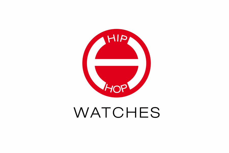 Logo degli orologi Hip Hop: cerchio rosso con una linea bianca orizzontale e le parole 