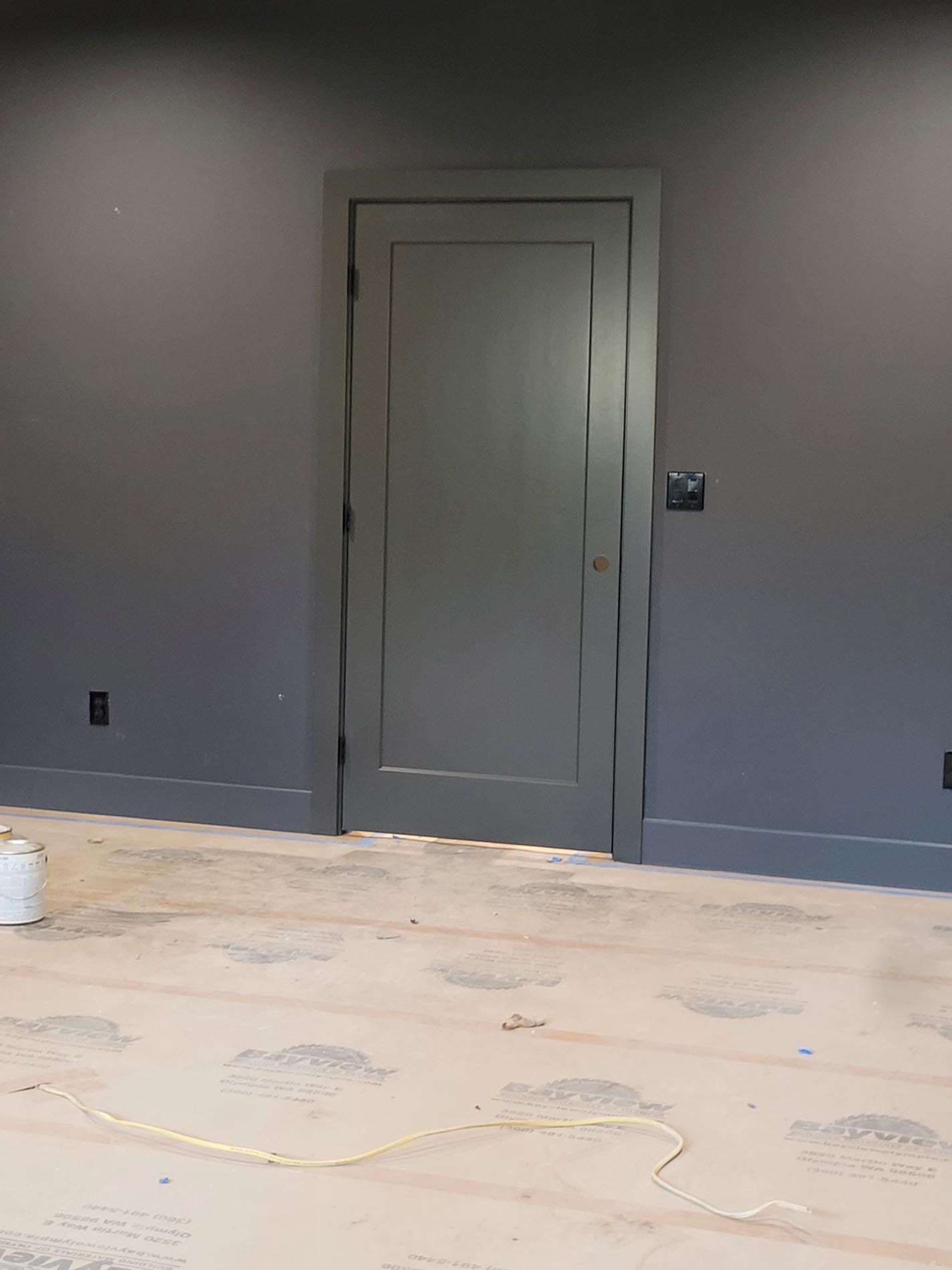 There is a door in the middle of the room.