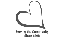 A heart with the words `` serving the community since 1898 '' below it.