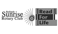 A black and white logo for the sunrise rotary club.