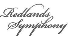 A black and white logo for redlands symphony on a white background.