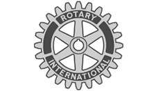 A black and white logo for the rotary international