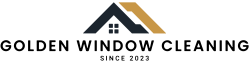 Logo for Golden Window Cleaning, featuring a house-shaped design with a dark blue and gold roof above the company name.