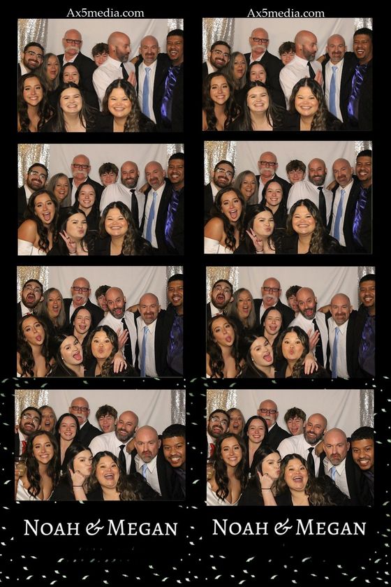 A group of people posing for a picture with the names noah and megan on the bottom