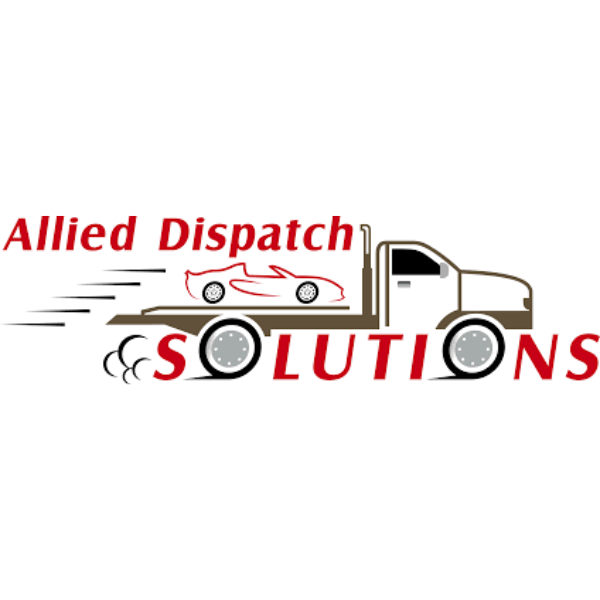 Logo for Allied Dispatch Solutions, a tow truck carrying a red car, text "Allied Dispatch Solutions."