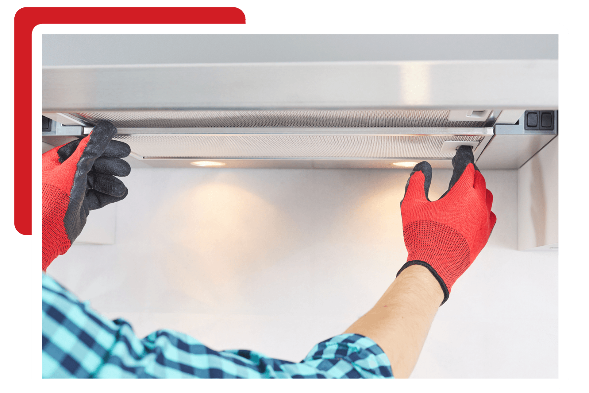 Handyman Removing Filter from a Exhaust Hood — Brisbane, QLD — Rangehood Installation and Ducting Services Pty Ltd