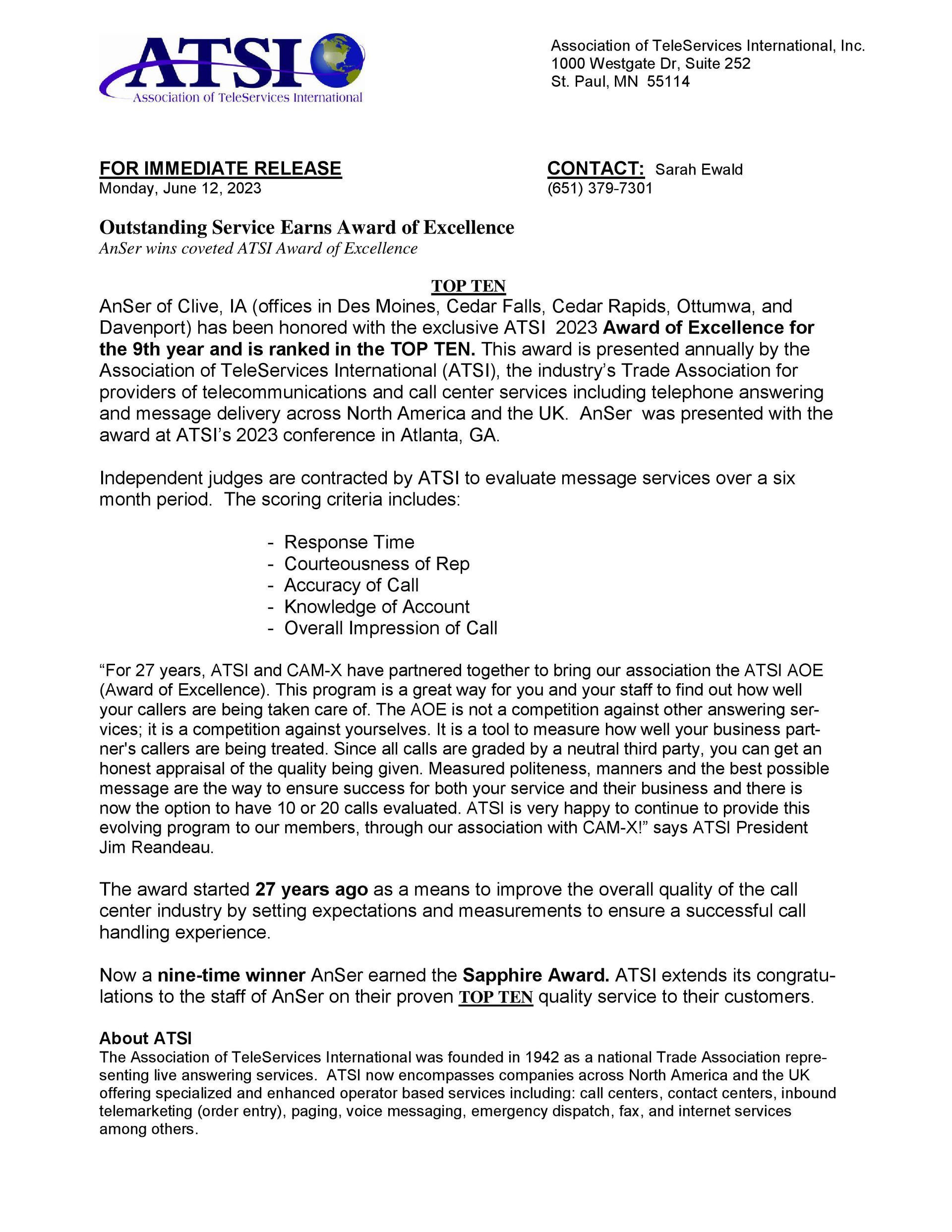 Letter from ATSIO, detailing financial and planning details.