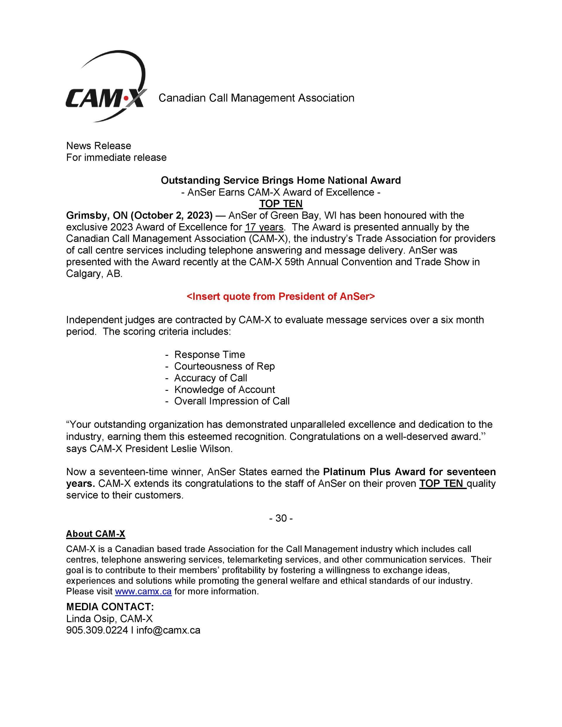 Document with text: CAMEX letterhead, text detailing a program's description and contact information.