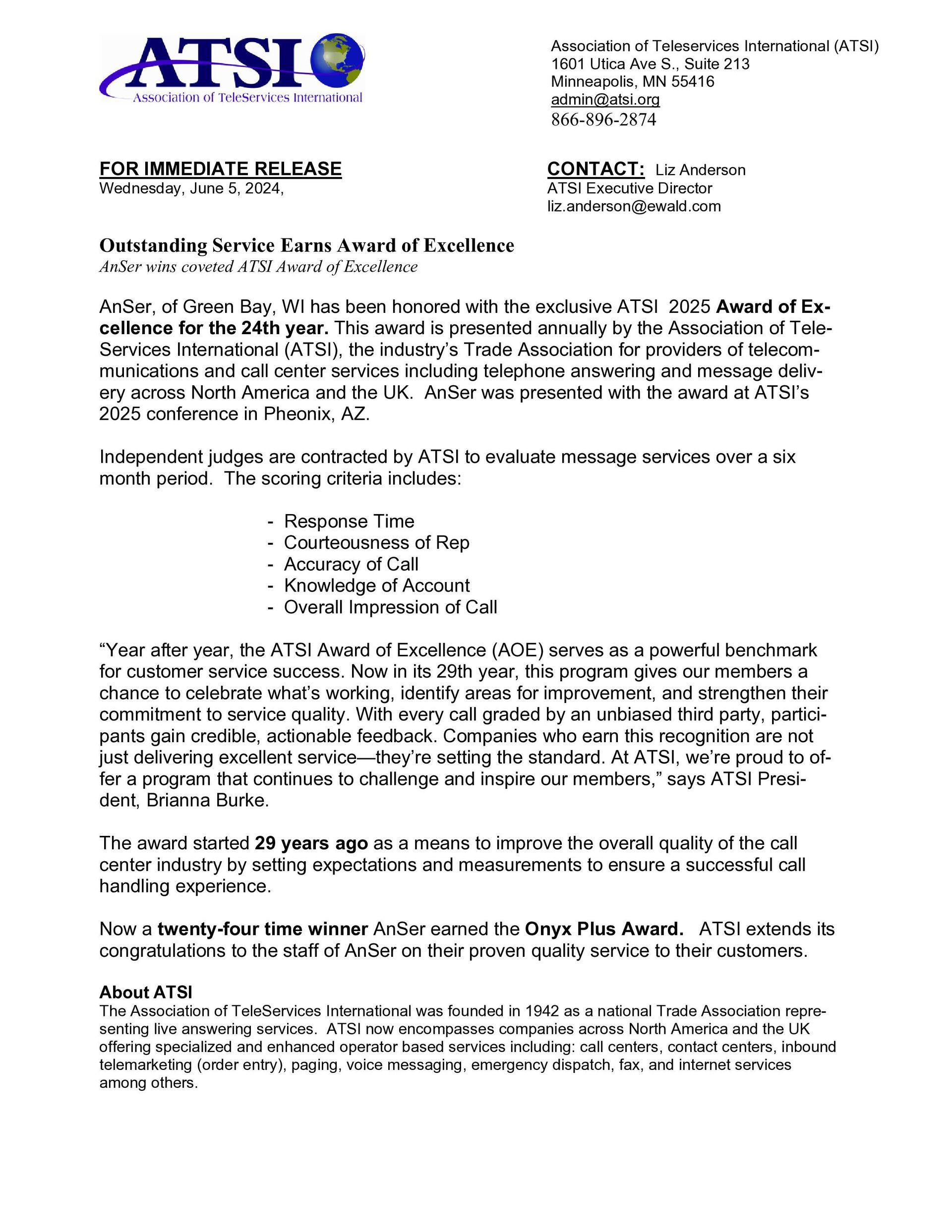 Letterhead for ATSI, document text with bullet points, black text on white paper.