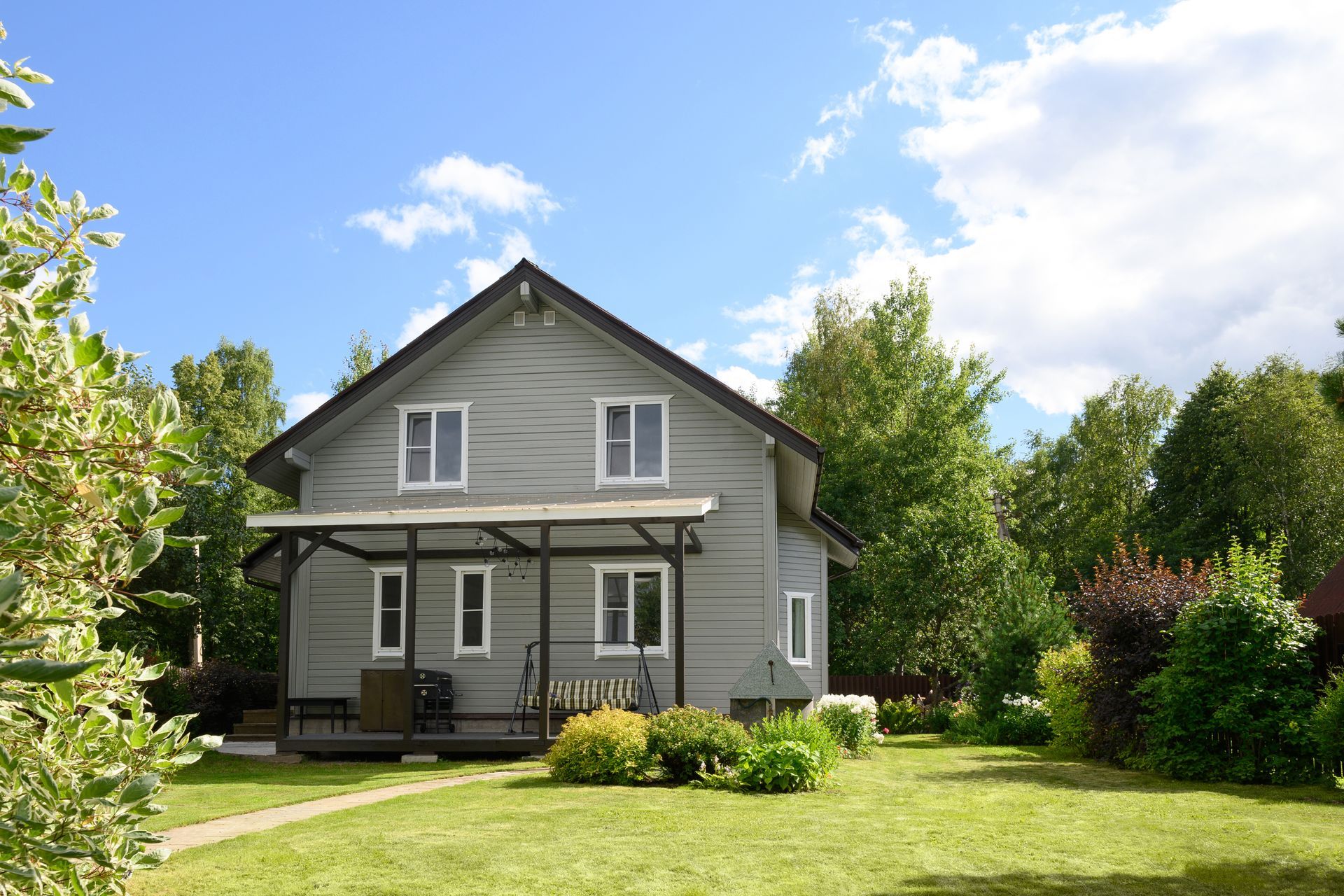 Gray house with a covered porch