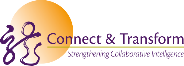 Logo met paars figuur, tekst 