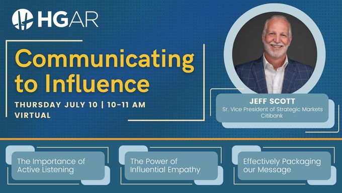 Advertisement for Communicating to Influence Event with a picture of Jeff Scott.