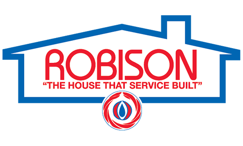 The logo for robison is a house that is service built.