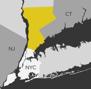 A map showing the states of New Jersey and New York