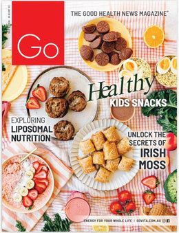 A magazine cover with healthy kids snacks on it.