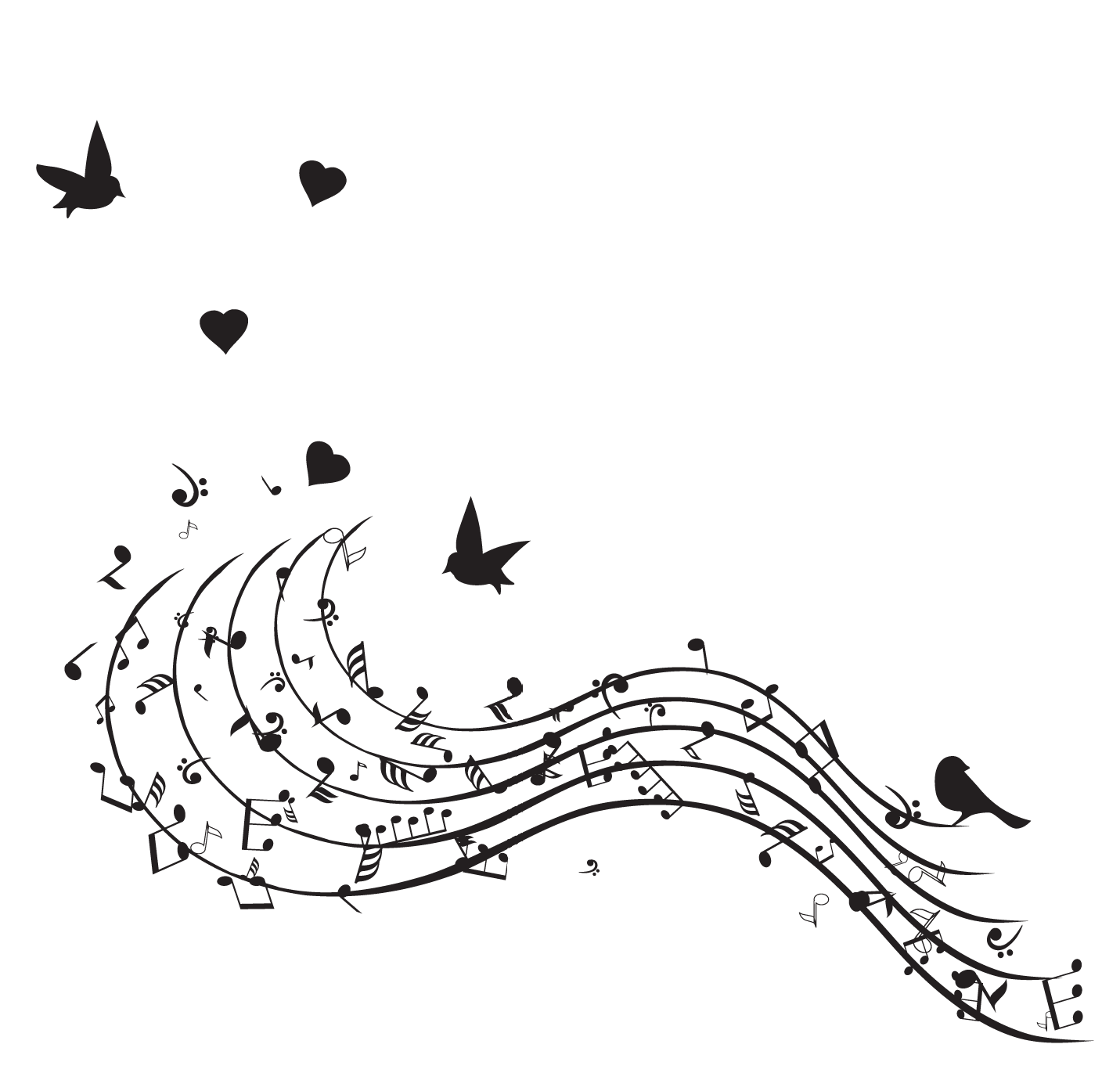music scale birds and hearts