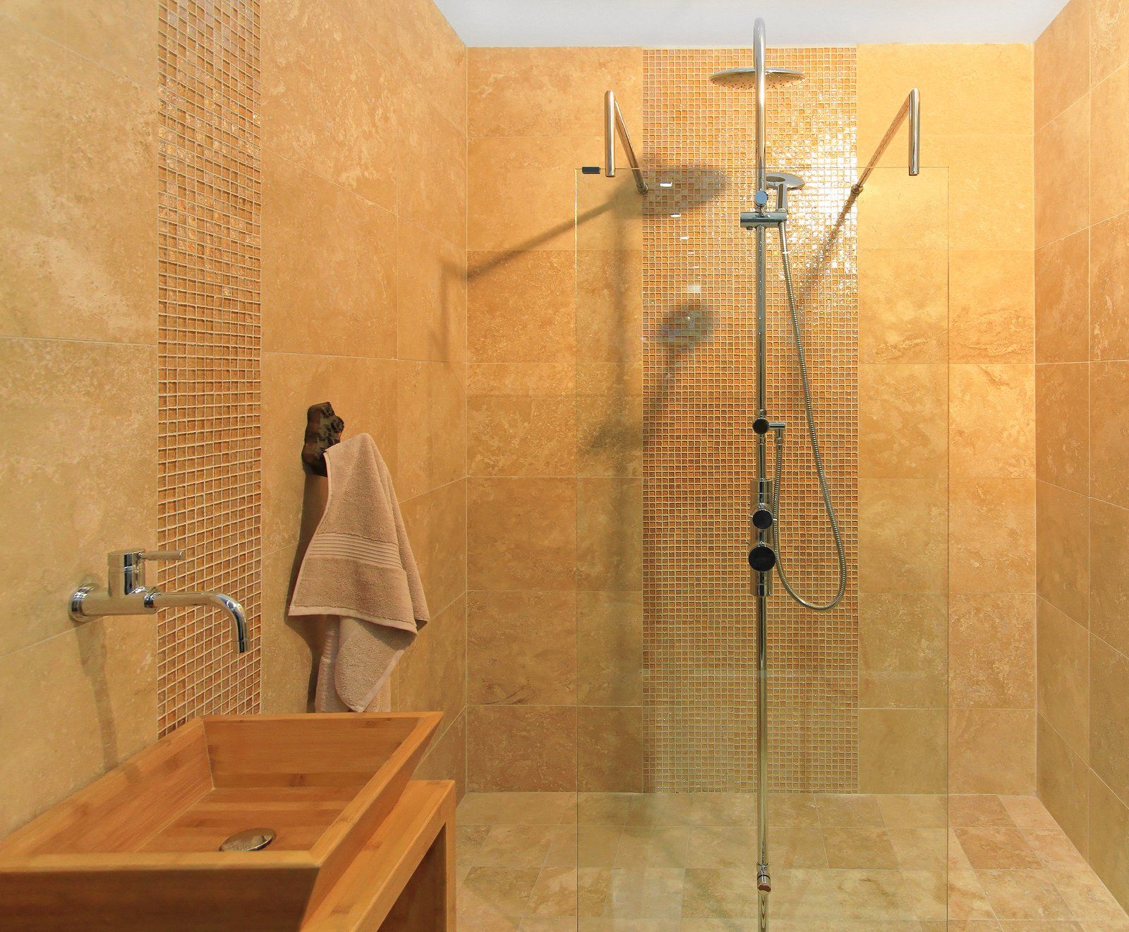 brown tiles in the bathroom