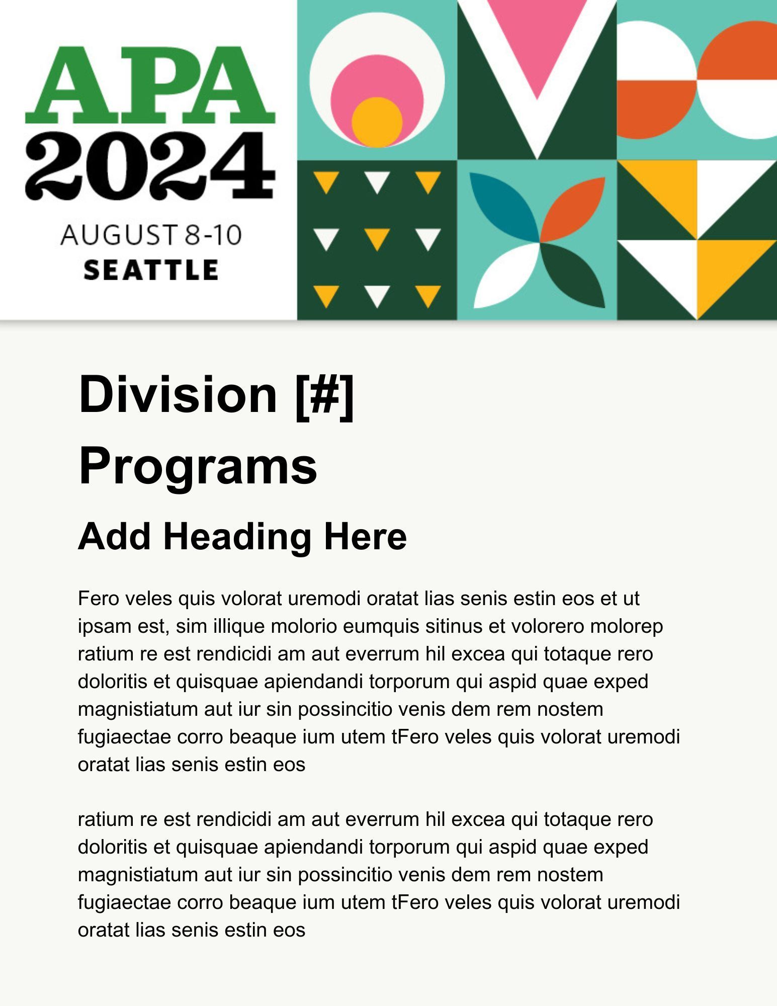 A template for a flyer for the convention of APA 2024 as part of the division marketing toolkit.