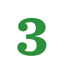 A green number three on a white background.