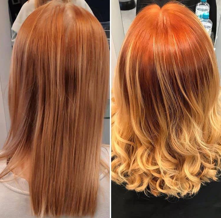 Ein Vorher-Nachher-Foto der Haare einer Frau