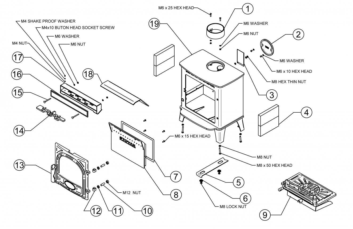 Exploded diagram of a stove