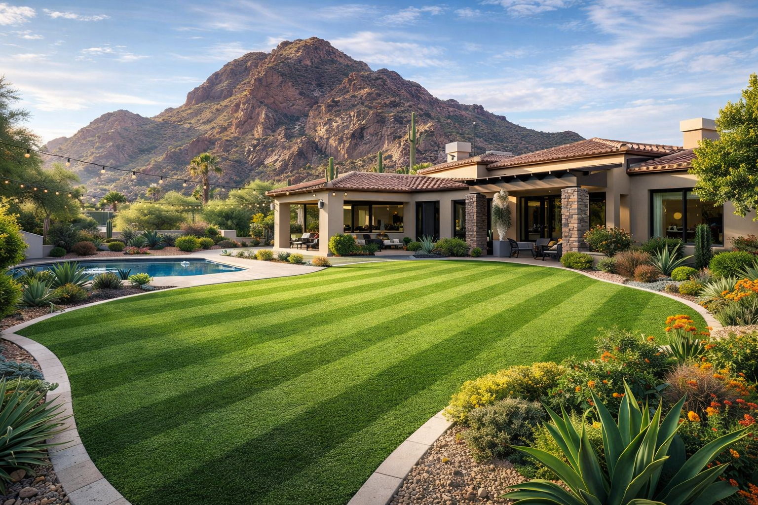 Person brushing artificial green turf with a gray brush.