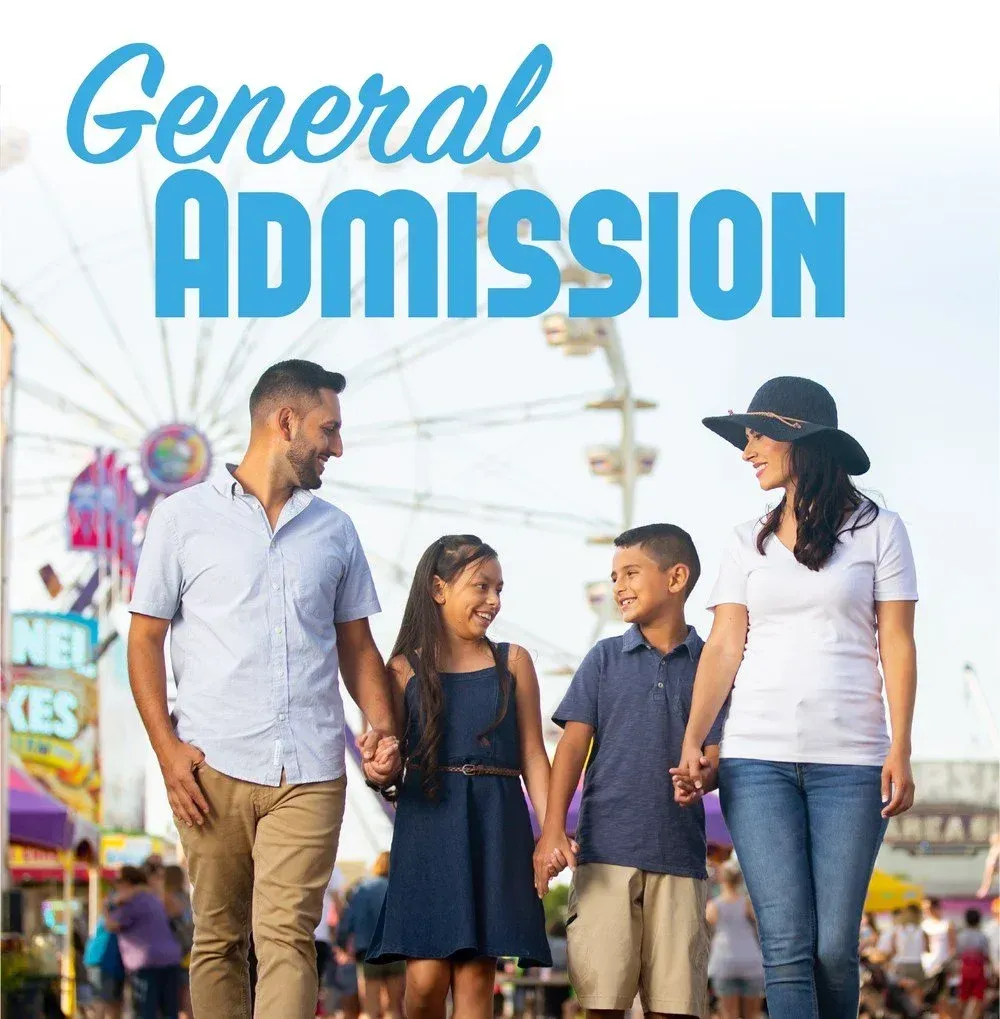 Family walking towards a fair, under text that reads 