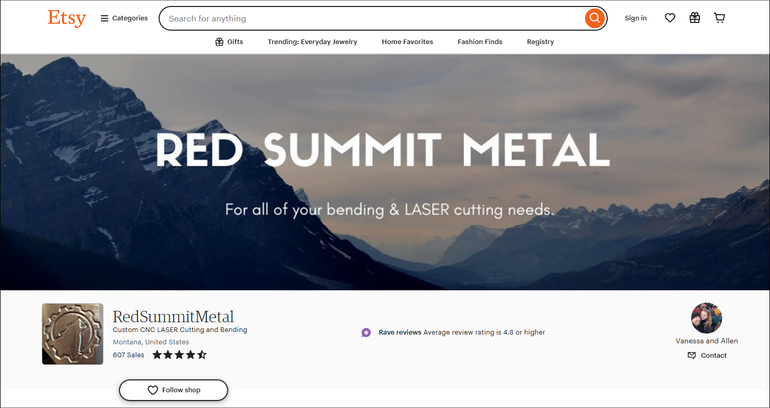 A screenshot of the red summit metal website.