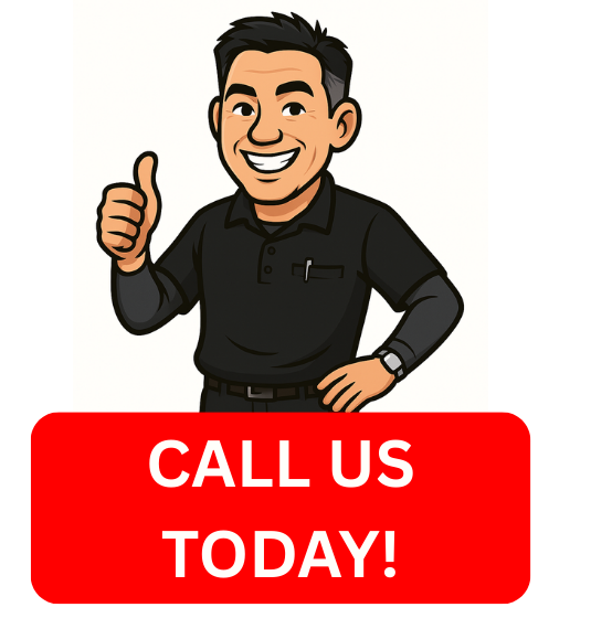 A cartoon man is giving a thumbs up next to a call us today button. A cartoon man is giving a thumbs up next to a call us today button.
