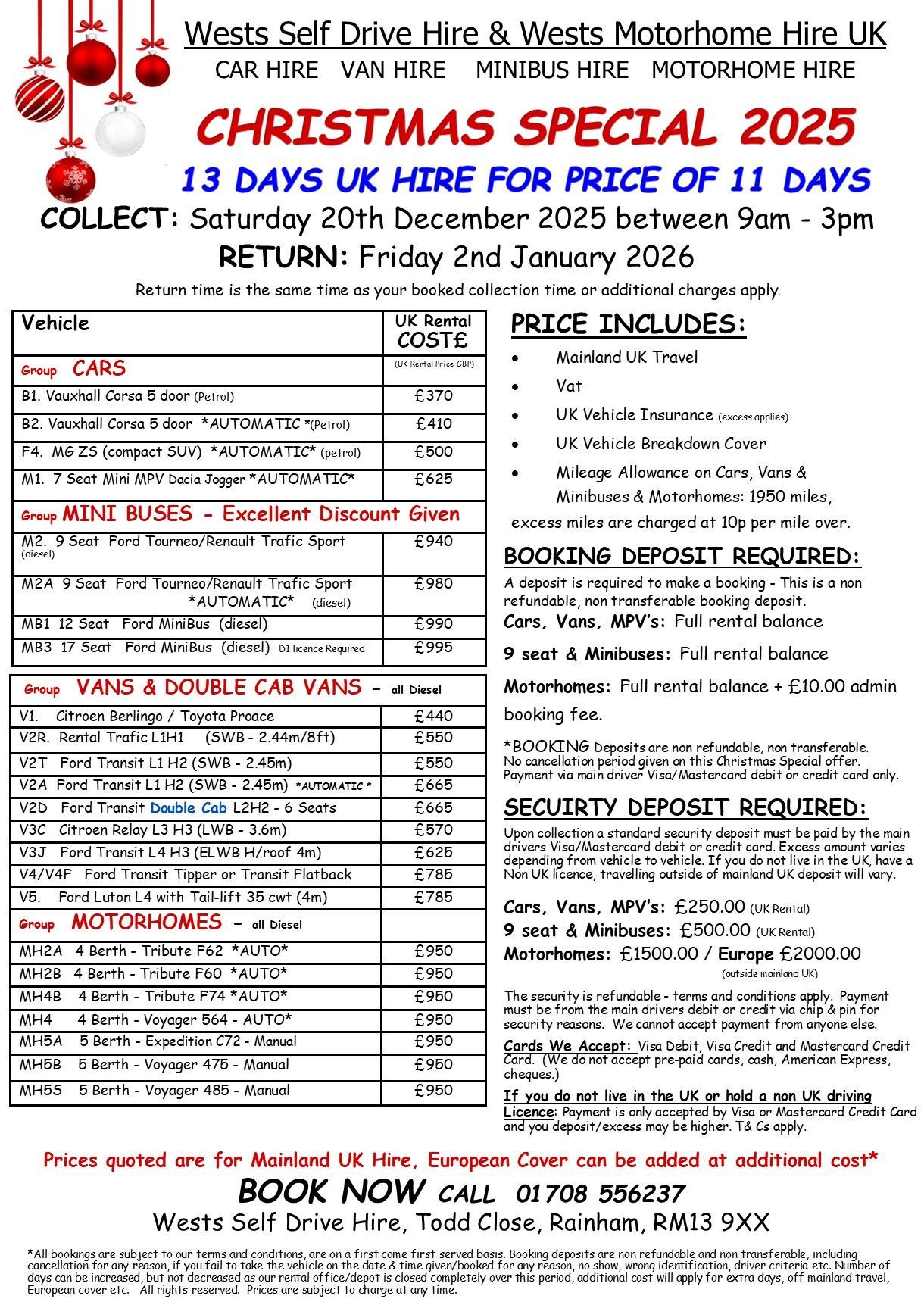 Christmas Special Price List 2025 get a great deal on vehicle rental this Christmas, car hire, minibus, hire, people carrier, van rental