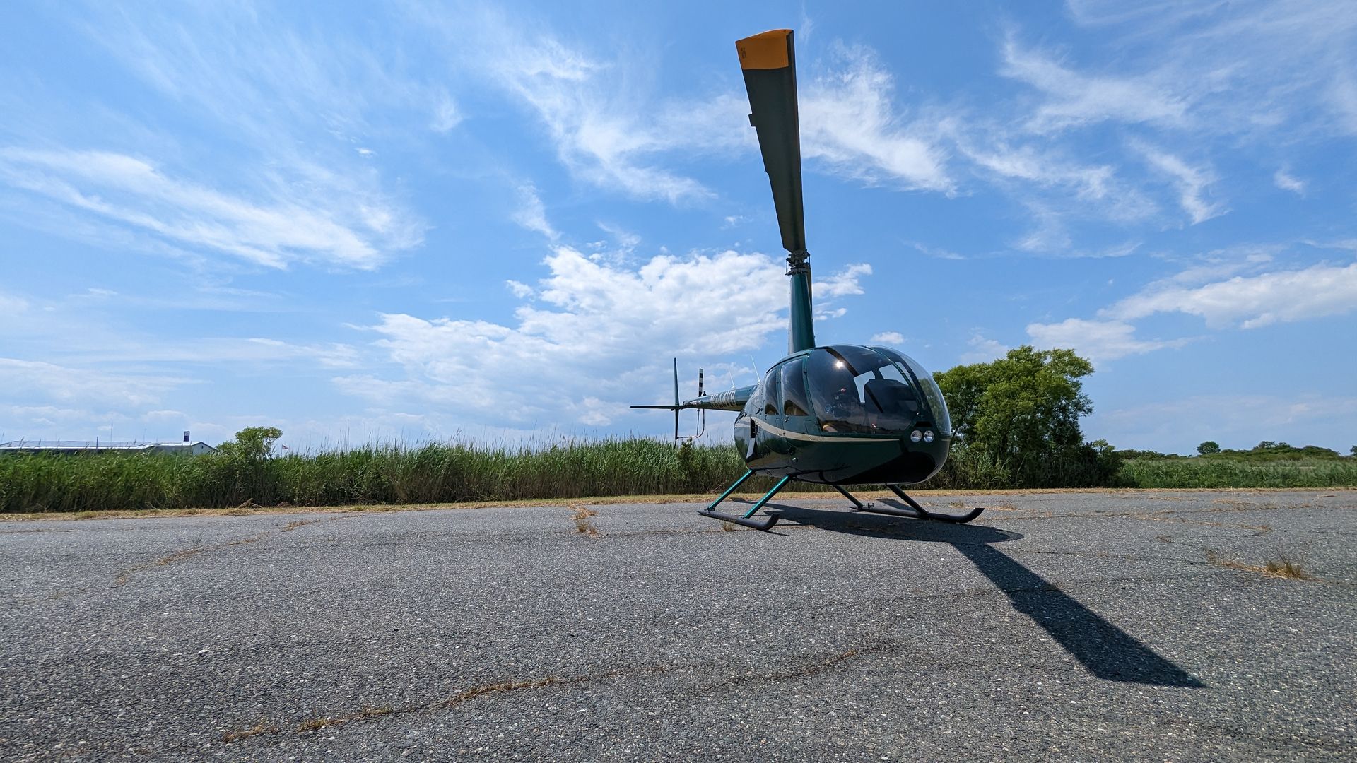 An R-44 parked at Tangier Island Airport. 