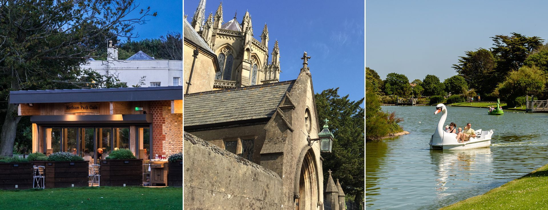 Hotham Park, Bognor. Arundel Cathedral. Millsbrook Park Lake, Littlehampton.