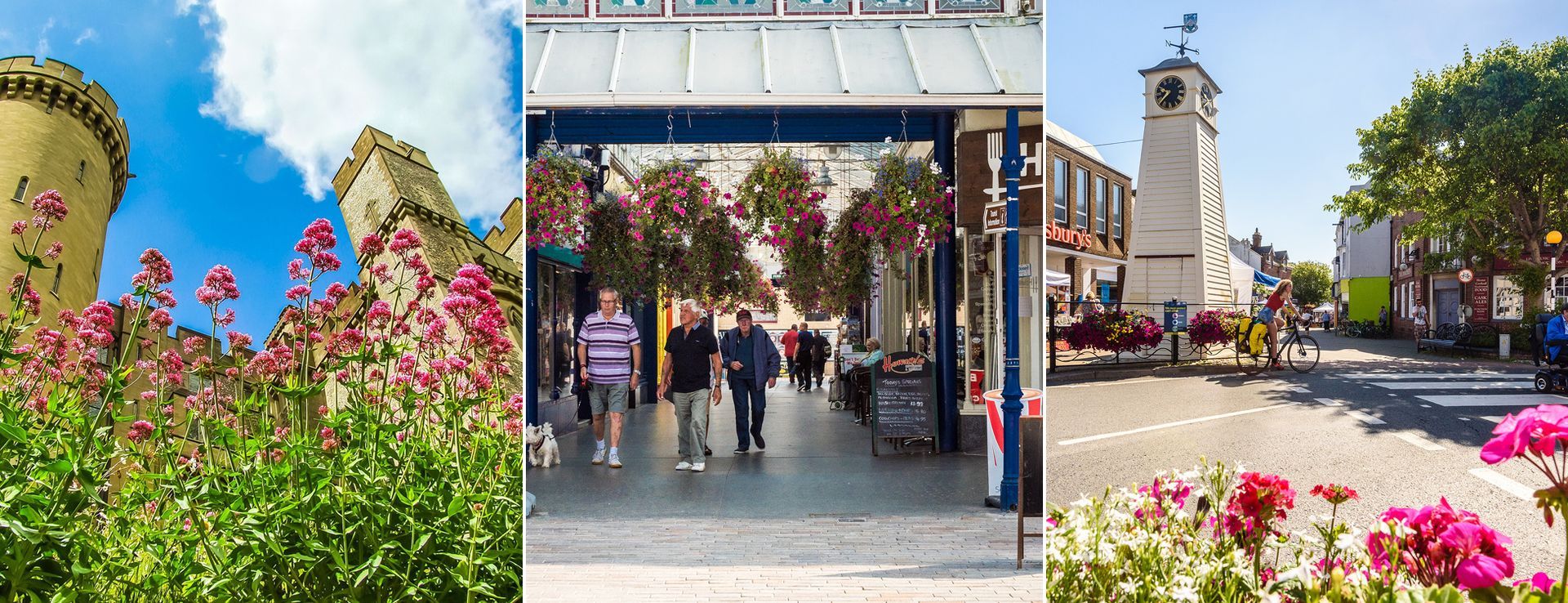 Arundel Castle, Bognor Regis Arcade and Littlehampton Town Centre in bloom and flower.