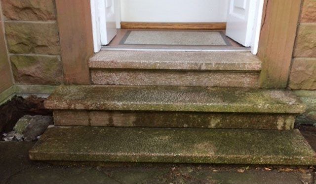 before terrazzo steps being cleaned